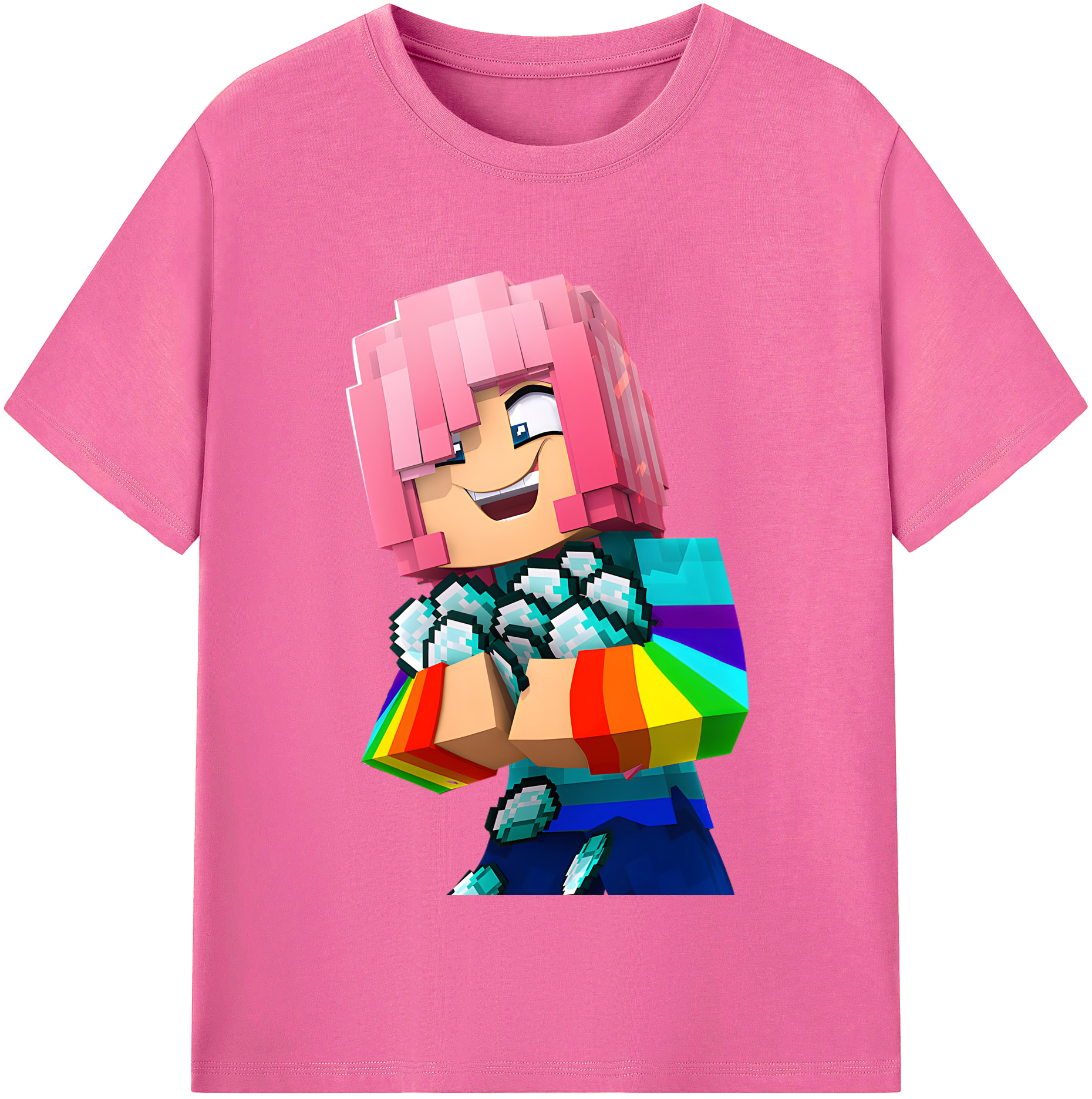 （画像用） マインクラフト ブロックの世界 Minecraft MC Block world レディースカジュアルプリントTシャツ（綿100％）